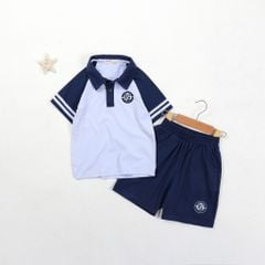 Bộ Thun Bé Trai Áo Cổ Bé Phối Sọc In Logo ACFC
