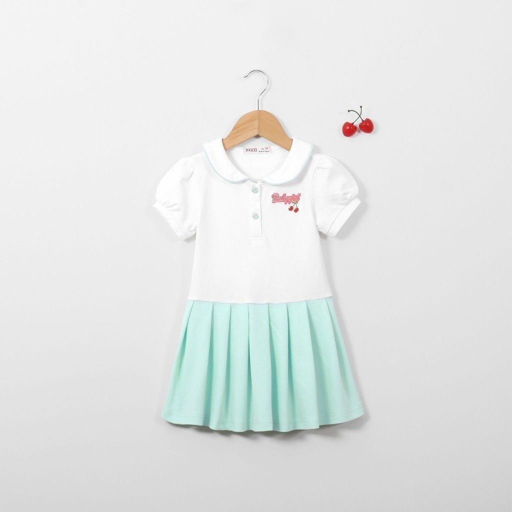 Đầm Thun Polo Bé Gái Xếp Ly Thêu Chữ Babygirl