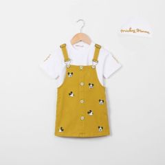 Set Yếm Kaki Bé Gái In Hoạ Tiết Mickey Nhiều Nút