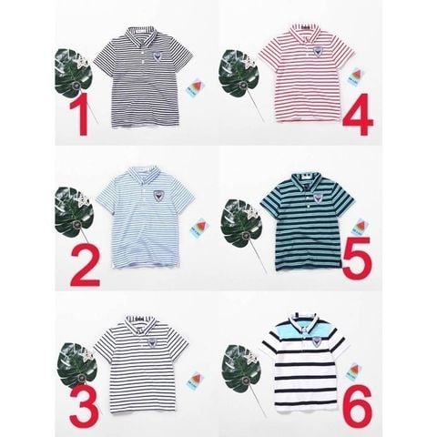 Áo Thun Polo Bé Trai Sọc Ngang In Logo GARNAMI