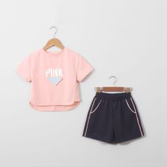 Bộ Quần Đùi Áo Ngắn Tay In Chữ Pink Bé Gái