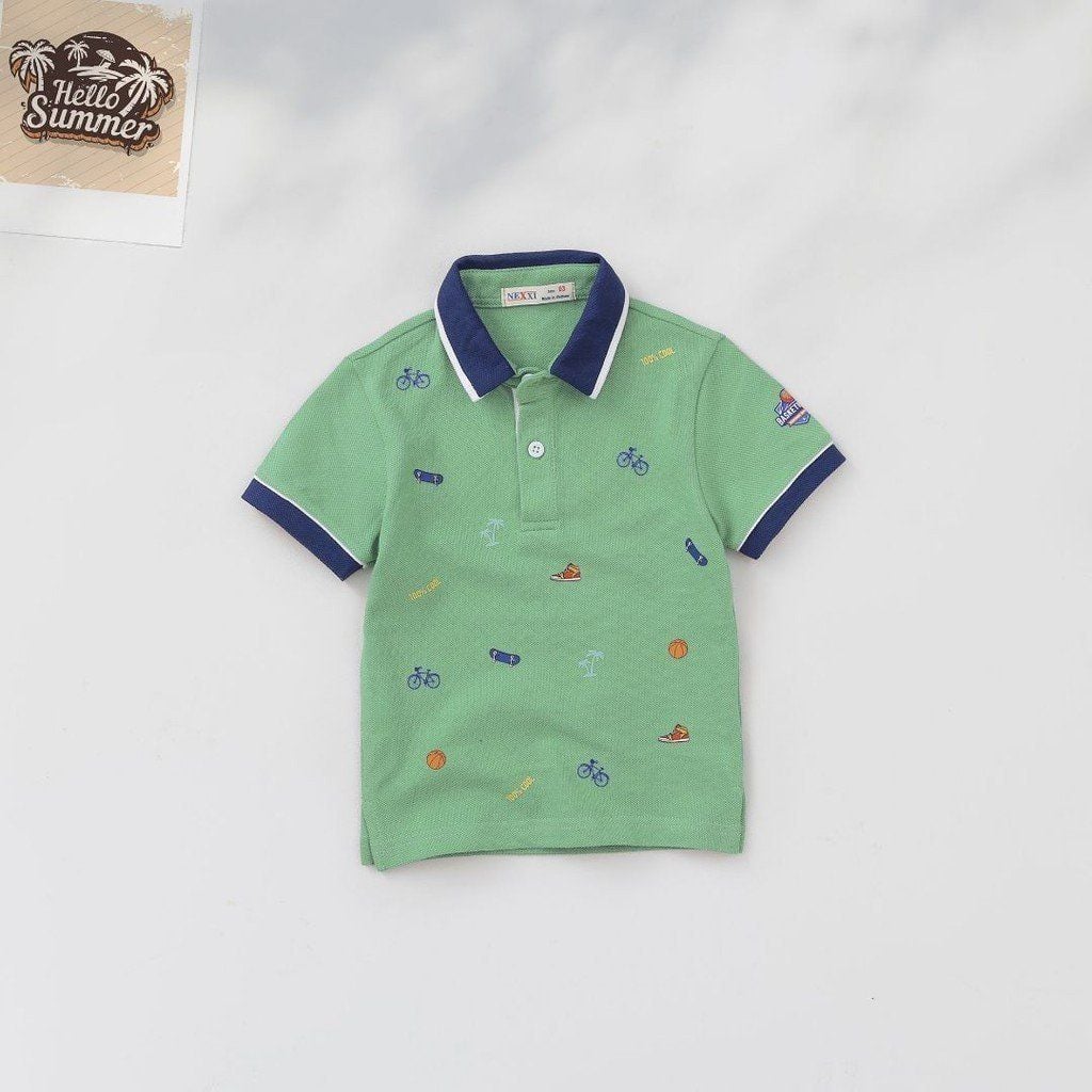 Áo Thun Polo Bé Trai Viền Màu Hoạ Tiết Basketball