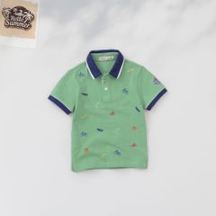 Áo Thun Polo Bé Trai Viền Màu Hoạ Tiết Basketball