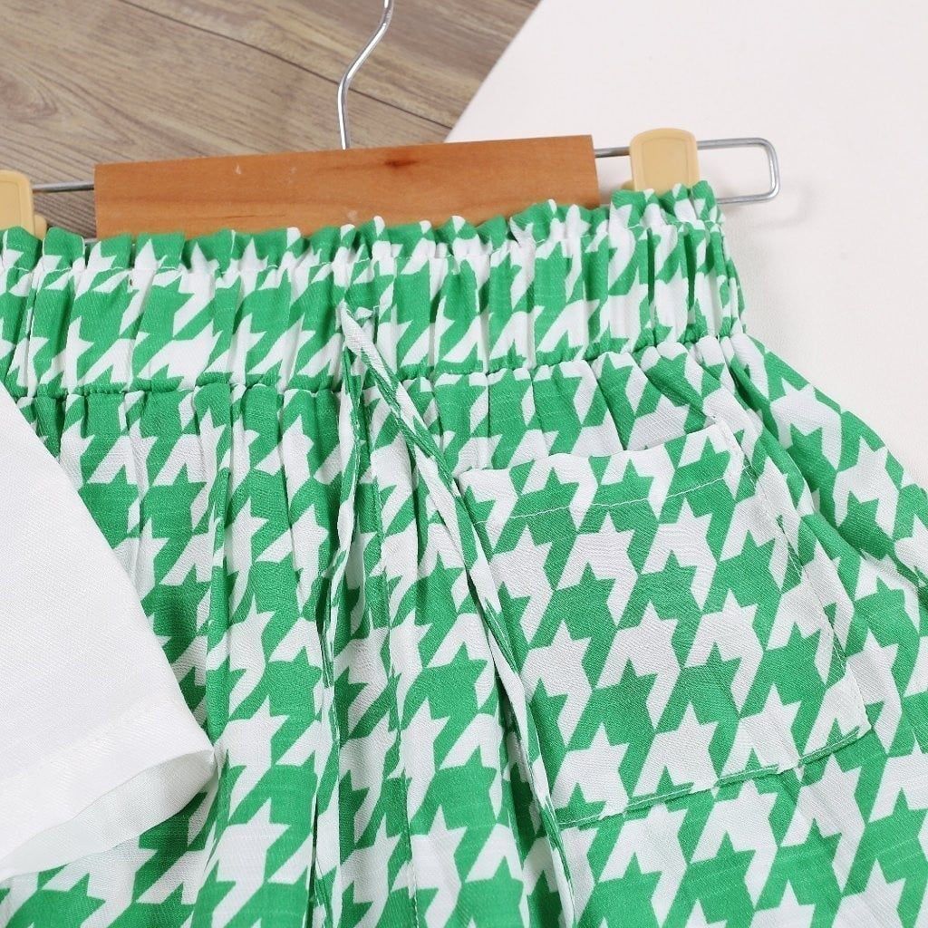 Set Quần Dài Caro Kèm Áo Croptop Cánh Tiên Bé Gái