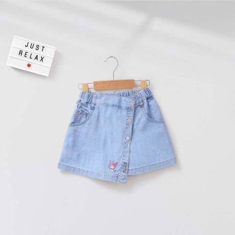 Quần Giả Váy Jean Mềm Thêu Chữ In Hình Kuromi Hotrend Cho Bé Gái Nexxi
