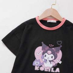 Bộ Thun Cotton Viền Màu Hình In Kuromi Kolila Bé Gái