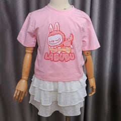 Set Bé Gái Chân Váy Xếp Tầng Kèm Áo Thun Họa Tiết Labubu Hottrend Nexxi
