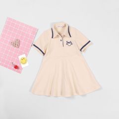 Đầm Polo Xòe Bé Gái Thêu Chữ Smile