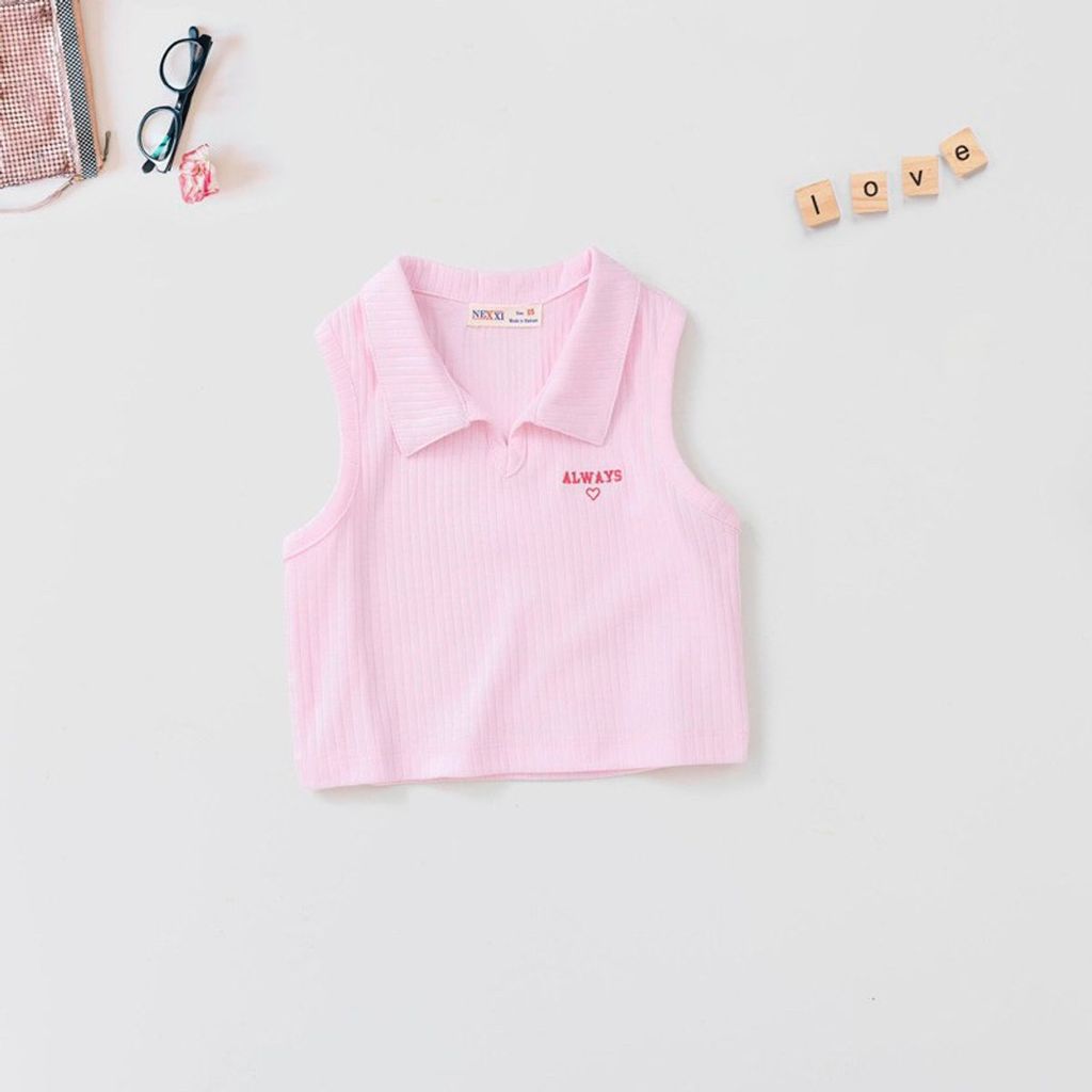Áo Thun Gân Sát Nách Croptop Bé Gái Thêu Chữ Always