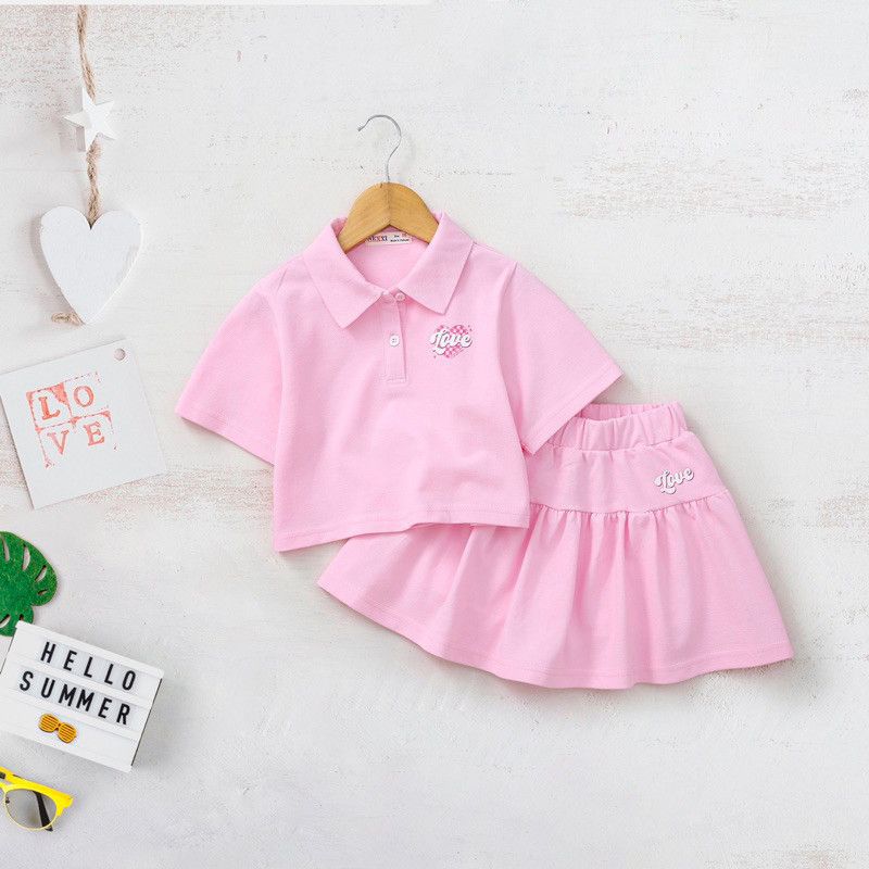 Bộ Váy Thun Xoè Kèm Áo Thun Polo Bé Gái In Love