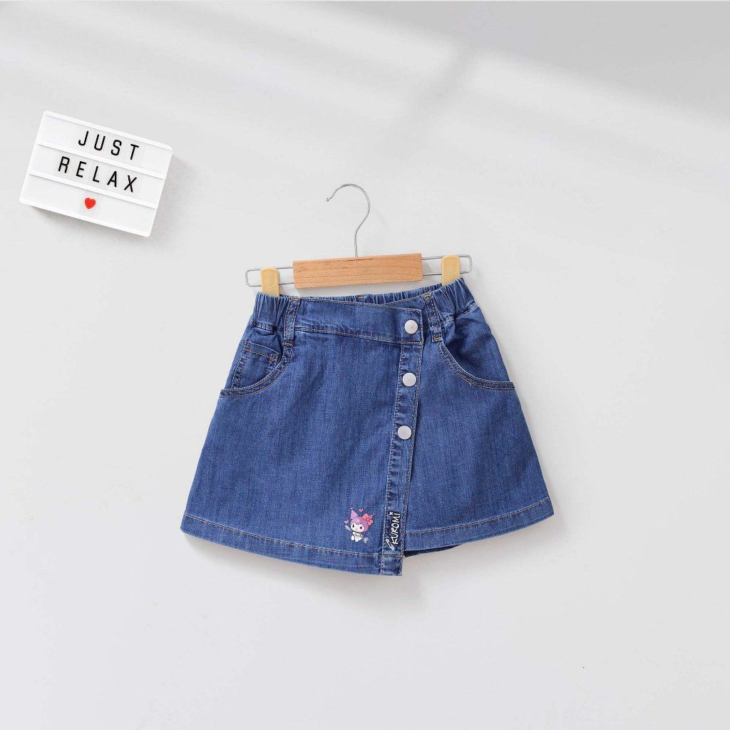 Quần Giả Váy Jean Mềm Thêu Chữ In Hình Kuromi Hotrend Cho Bé Gái Nexxi