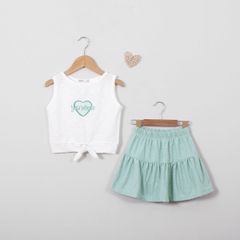 Bộ Thun Chân Váy Xếp Ly Kèm Áo Sát Nách Yes Please Bé Gái