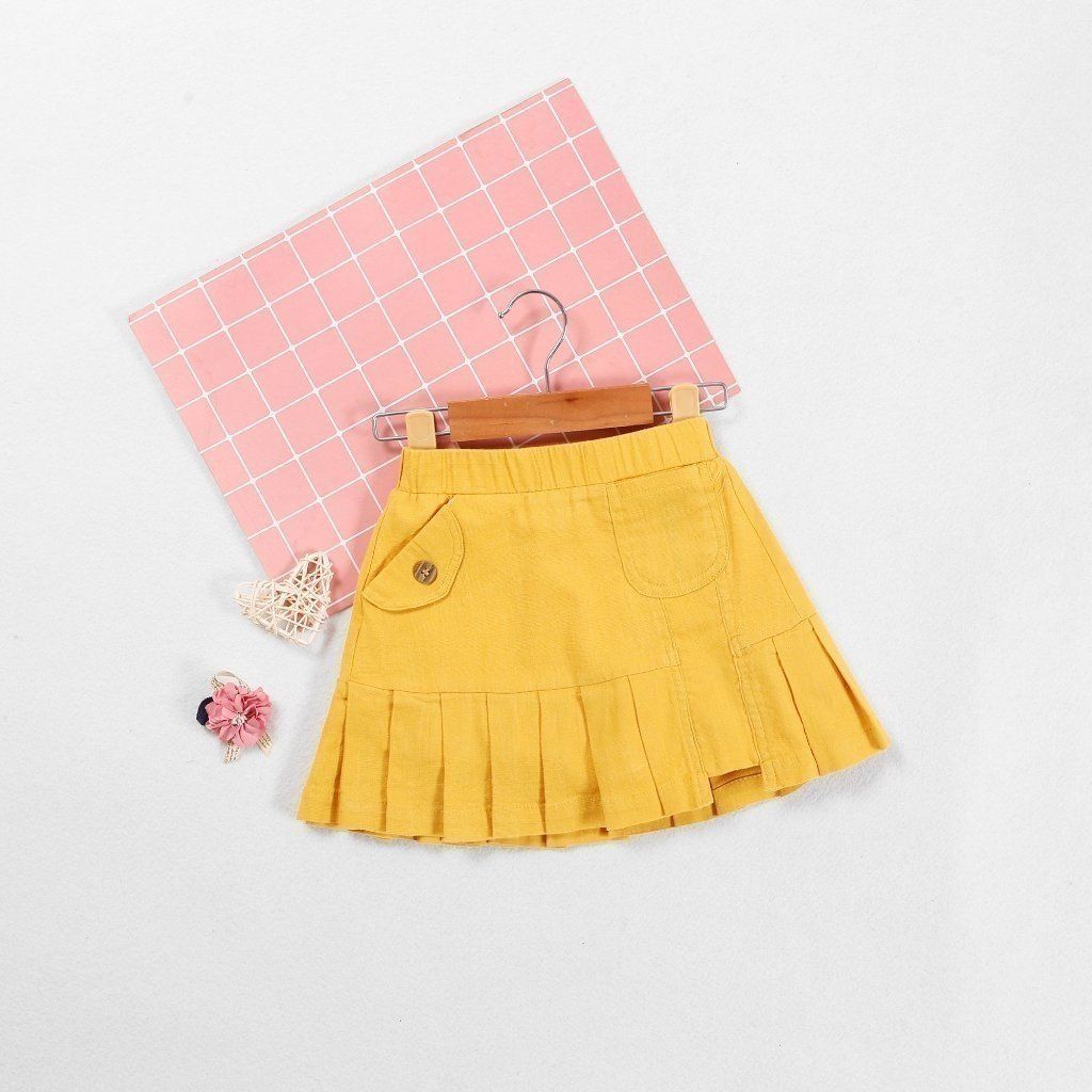 Chân Váy Linen Xếp Ly Túi 1 Bên Bé Gái
