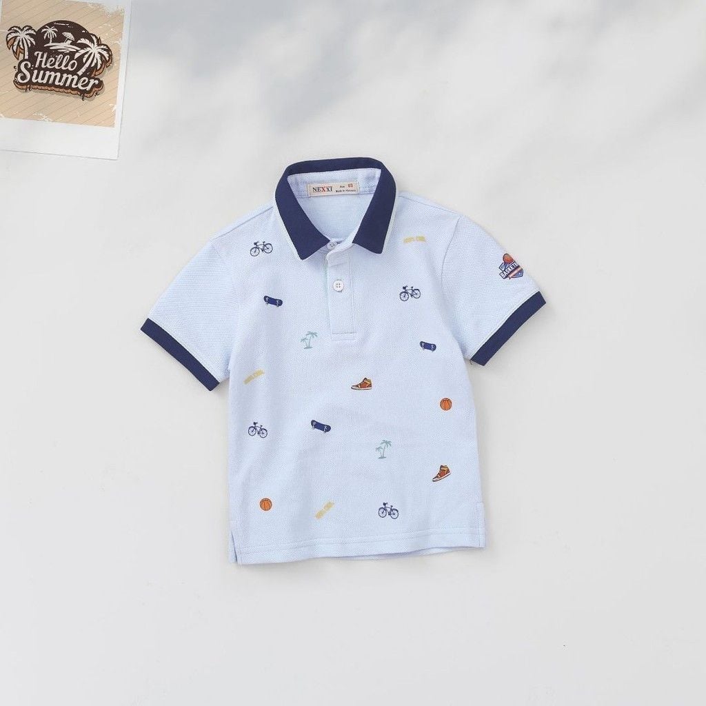Áo Thun Polo Bé Trai Viền Màu Hoạ Tiết Basketball