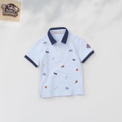 Áo Thun Polo Bé Trai Viền Màu Hoạ Tiết Basketball