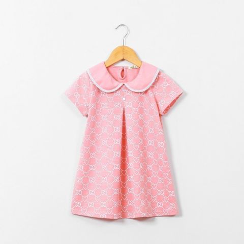 Đầm Thun Polo Bé Gái Xếp Ly Ngực In Họa Tiết GG