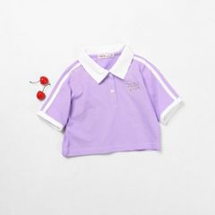 Áo Thun Cổ Bẻ Croptop Bé Gái New York