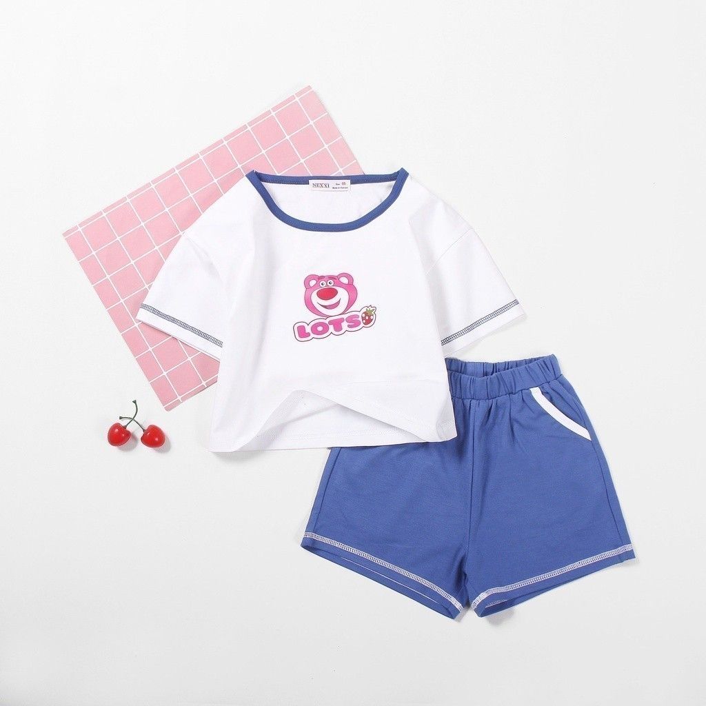 Bộ Thun Đùi In Gấu Lotso Bé Gái