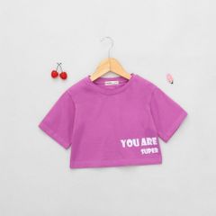 Áo Thun Croptop Bé Gái In Hình Super