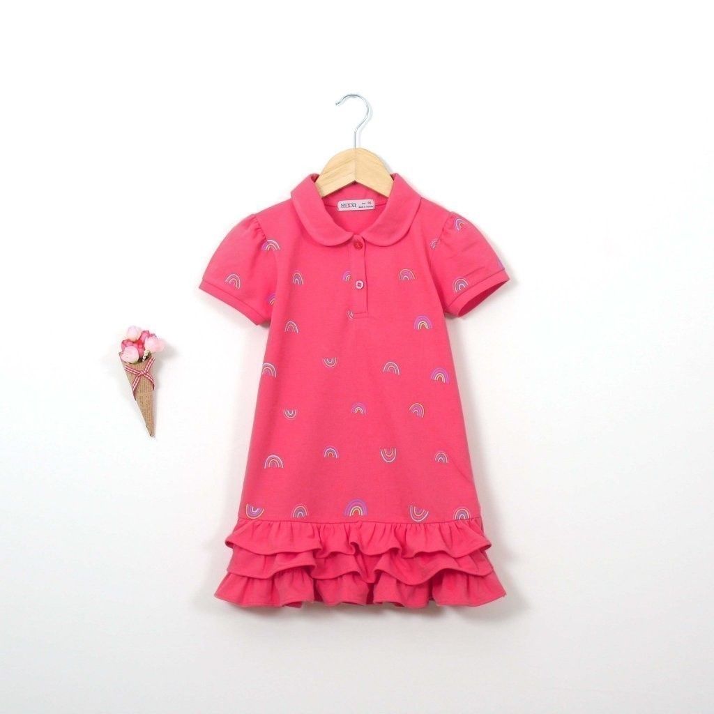 Đầm Polo Đuôi Bèo Hoạ Tiết Cầu Vòng Bé Gái