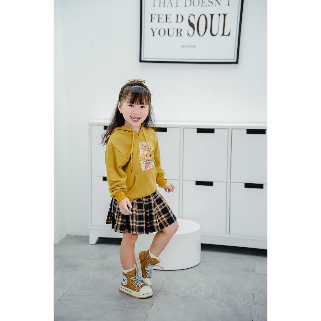 Áo Hoodie  Da Cá  Bé Gái Có Nón In Tom & Jerry Năng Động Nexxi