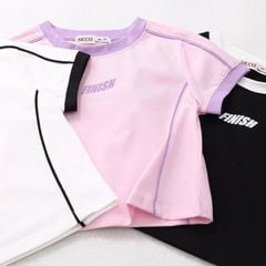 Áo Thun Croptop Bé Gái Viền Màu In Chữ Finish