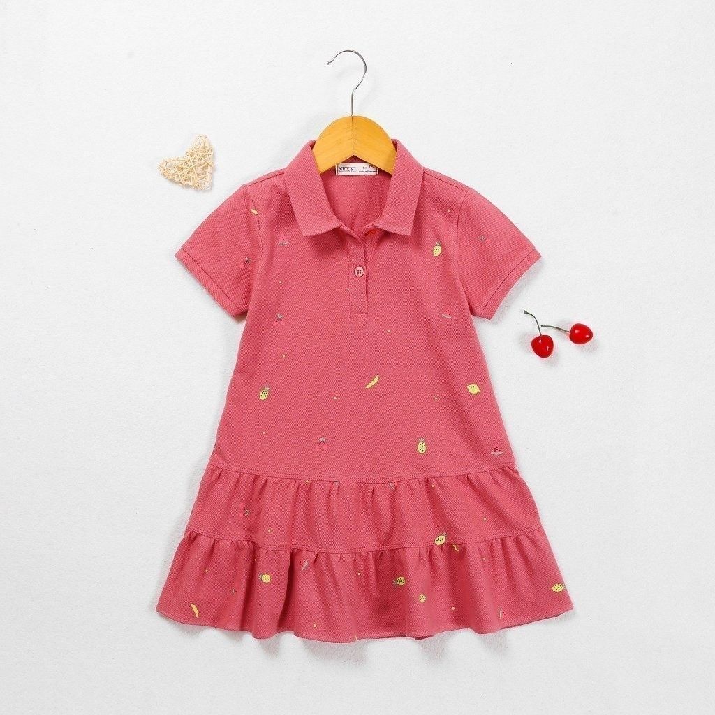 Đầm Thun Polo Bé Gái Hoạ Tiết Trái Cây