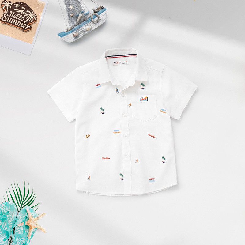 Sơ Mi Ngắn Tay Bé Trai Chất Liệu Linen In Họa Tiết Salty