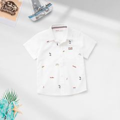 Sơ Mi Ngắn Tay Bé Trai Chất Liệu Linen In Họa Tiết Salty