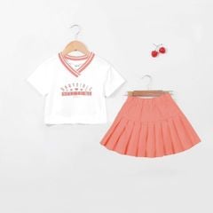 Set Chân Váy Xếp Ly Kèm Áo Thun Cổ Tim Baby Girl Bé Gái