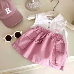 Set Áo Thun Cổ Bẻ In Thỏ My Melody Kèm Chân Váy Túi Hộp Bé Gái Nexxi