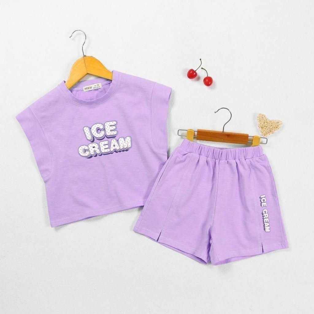 Bộ Thun Ngắn Tay Bé Gái Cá Tính In Chữ Ice Cream