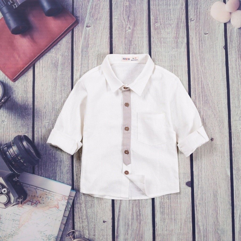Áo Sơ Mi Linen Dài Tay Phối Màu Bé Trai