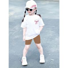 Bộ Áo Thun Form Rộng Quần Legging Đùi In Hình Nơ Và Kuromi Hotrend Cho Bé Gái