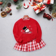 Set Noel Cá Tính Cho Bé Gái Với Áo Sweater Kèm Chân Váy Caro