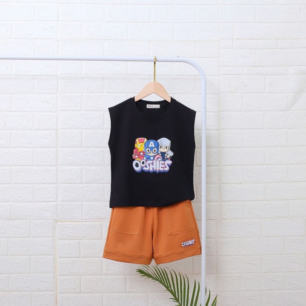 Bộ Bé Trai Áo Thun 4 Chiều Sát Nách In Siêu Anh Hùng Kèm Quần đùi Da Cá Nexxi