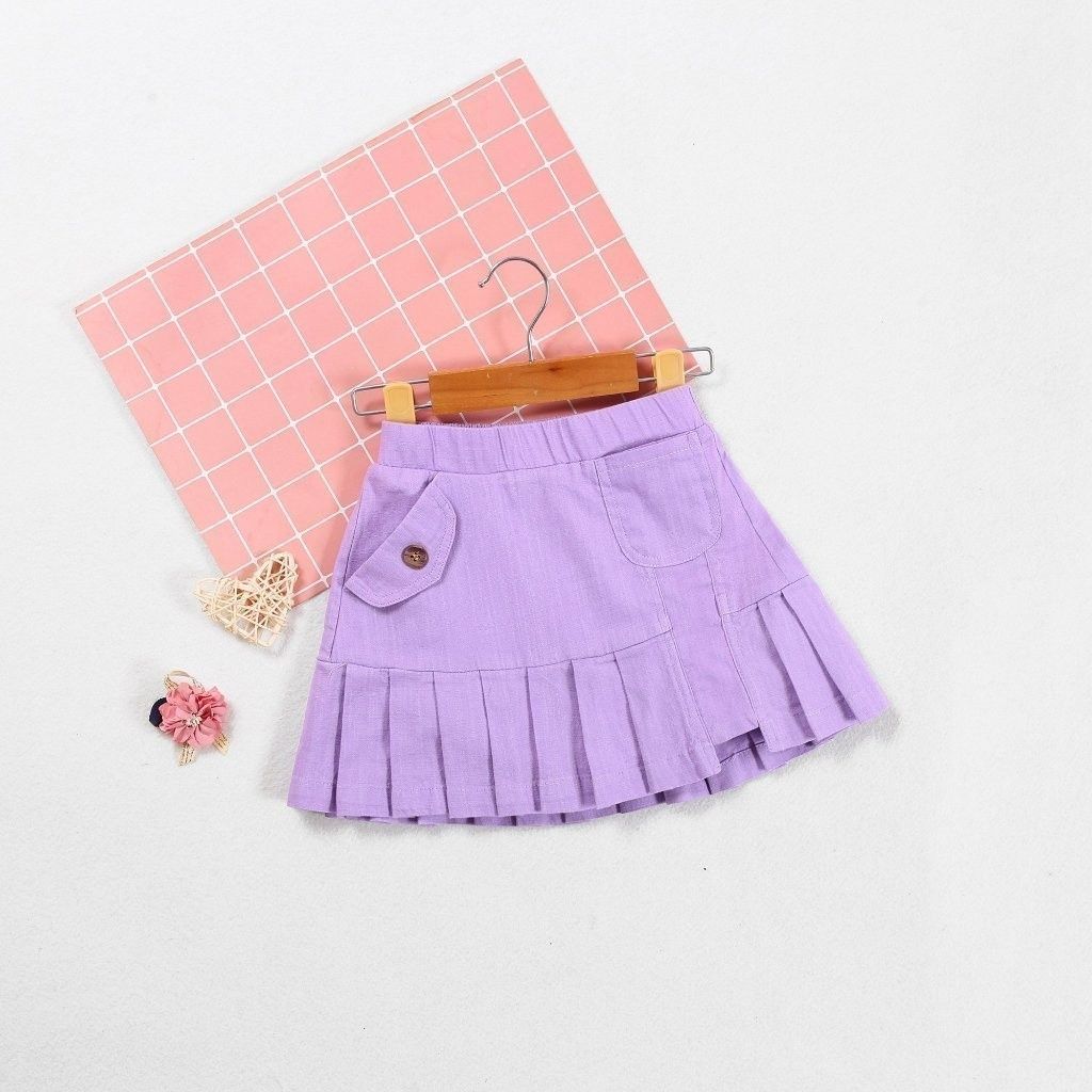 Chân Váy Linen Xếp Ly Túi 1 Bên Bé Gái