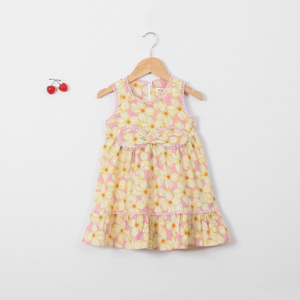 Đầm Babydoll Sát Nách Hoạ Tiết Hoa Sọc Cho Bé Gái