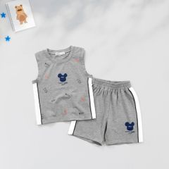 Bộ Thun Sát Nách Cho Bé Trai In Hoạ Tiết Gấu Qee