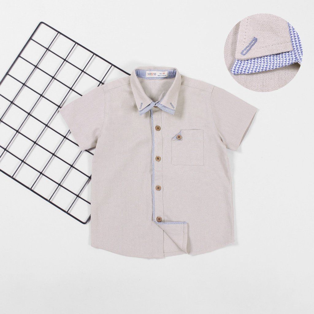 Sơ Mi Linen Ngắn Tay Nếp Gấp Túi Basic Cho Bé Trai Nexxi