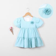 Đầm Babydoll Bé Gái Tay Phồng Đính Hoa