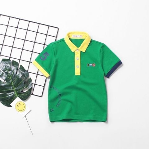Áo Thun Polo Bé Trai Phối Màu In Số 5 Và Logo