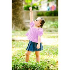 Áo Kiểu Linen Xoè Thêu Hoa Vai Điệu Đà Cho Bé Gái Nexxi