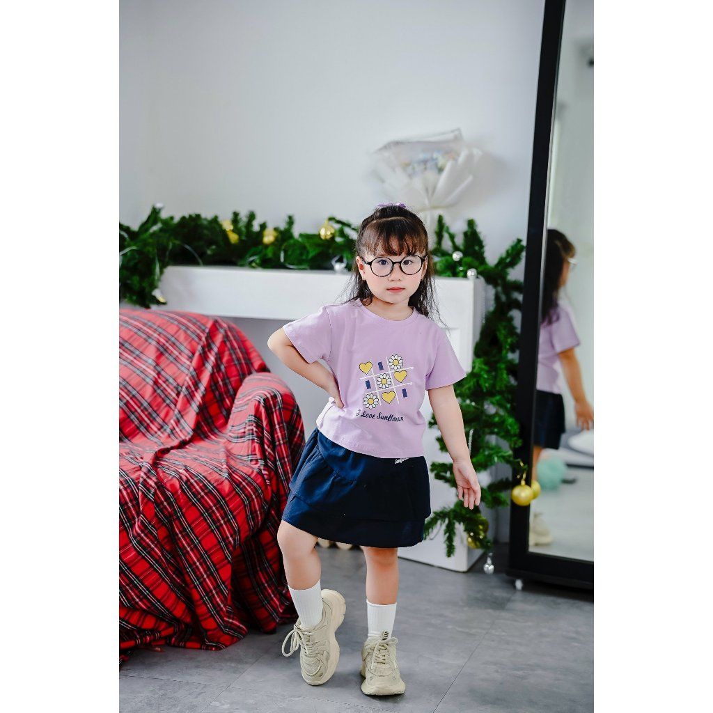 Set Áo Thun In Hoa Sun Flower Kèm Chân Váy Linen Bèo Tầng Siêu Điệu Đà Cho Bé Gái  Nexxi