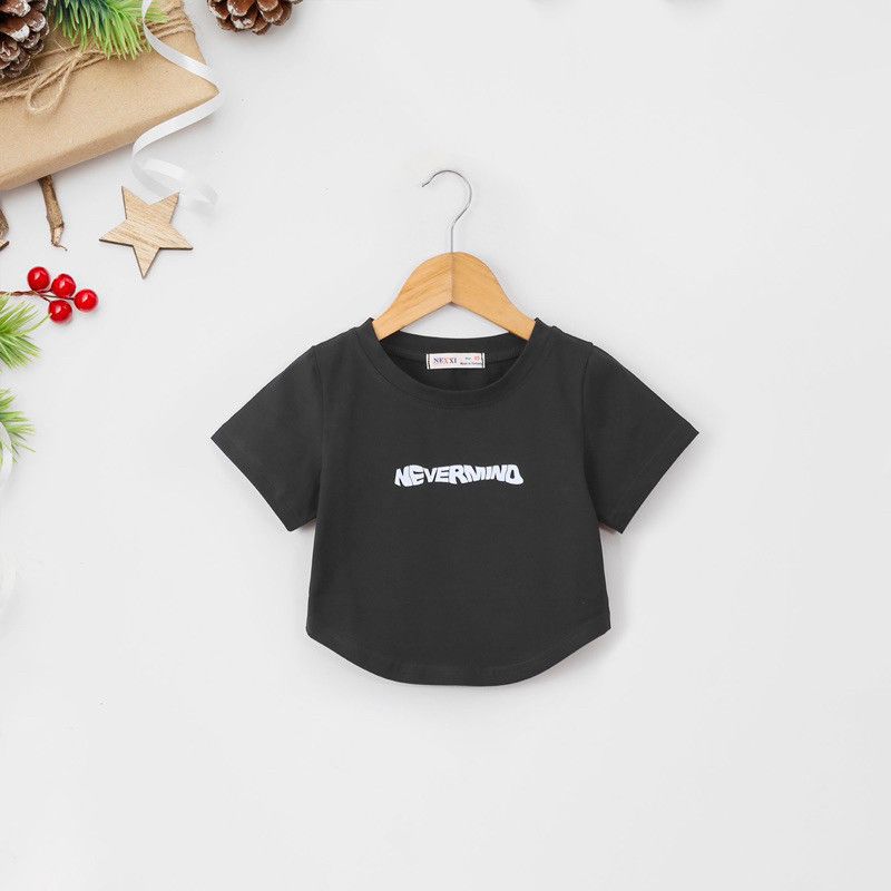 Áo Thun Croptop Bé Gái Lai Bầu In Chữ Nevermind