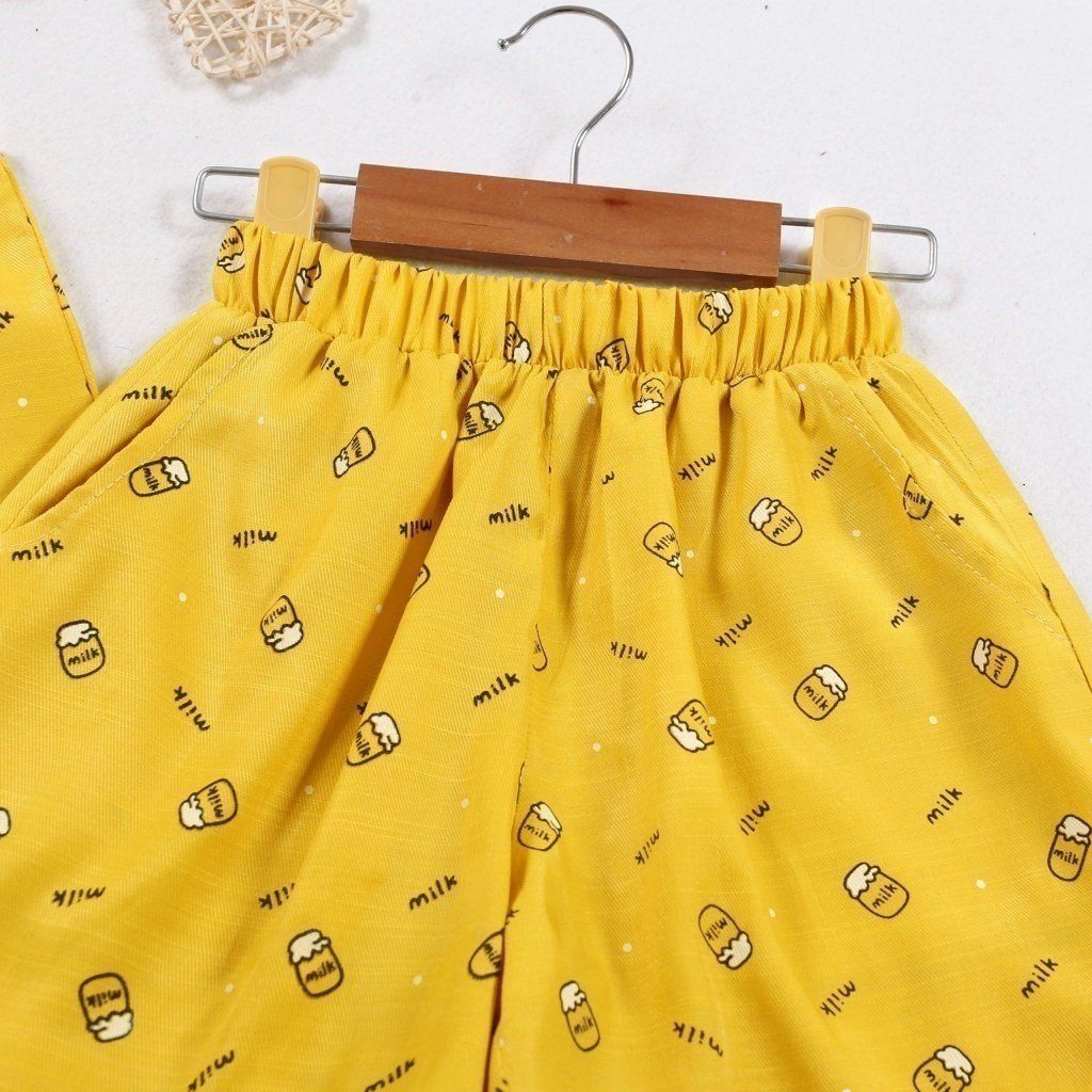 Set Áo Thun Sát Nách Cổ Bèo Kèm Quần Đùi Bé Gái