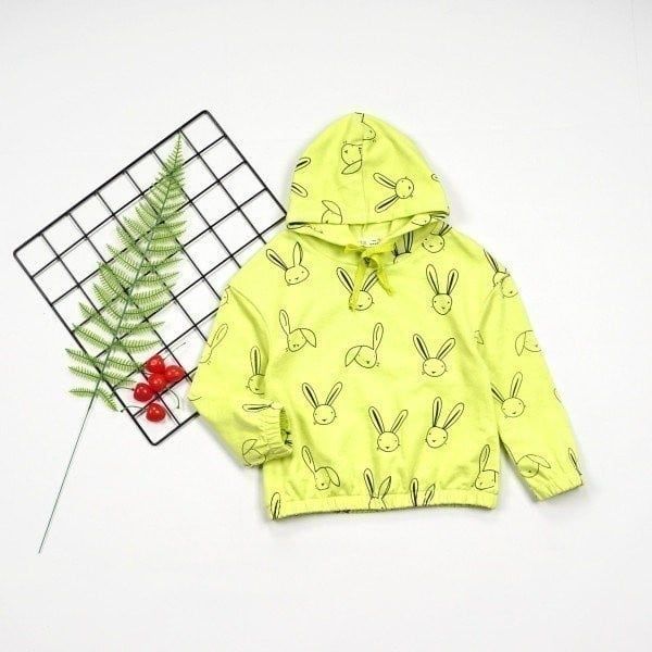 Áo Hoodie Bé Gái Chất Liệu Thun Da Cá 2 Chiều Hoạ Tiết Thỏ