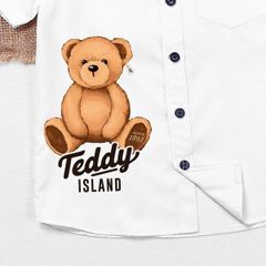 Áo Sơ Mi Trắng Ngắn Tay In Họa Tiết Gấu Và Xe