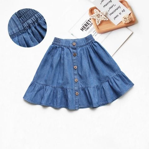 Chân Váy Jean Form Dài Đuôi Bèo Bé Gái