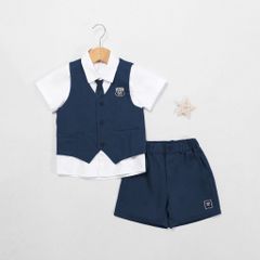 Set Vest Bé Trai In Logo 66 Kèm Quần Và Áo Sơ Mi Mĩ Cà Vạt